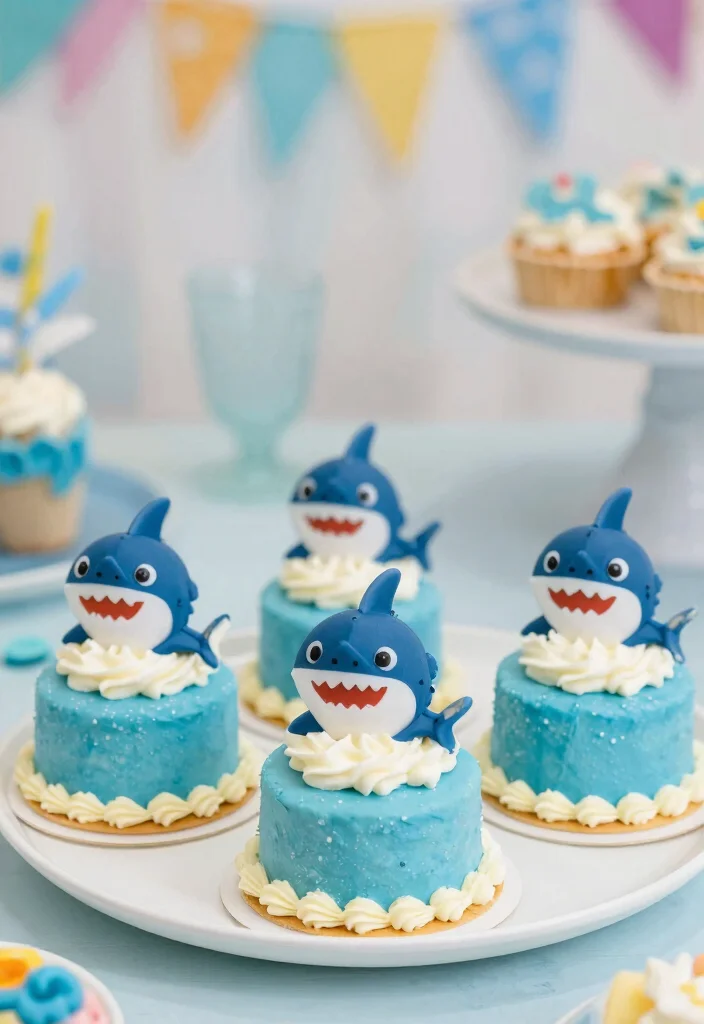 16 Baby Shark Smash Cake Ideas Bright Fun Theme - 5. Mini Shark Cakes 1