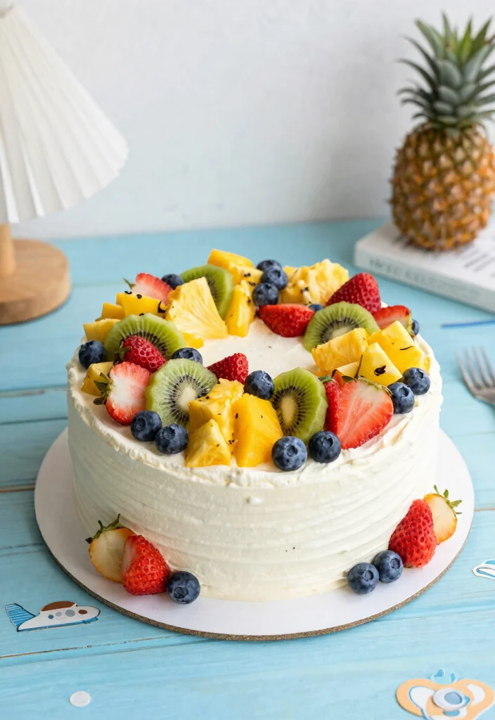 16 Baby Shark Smash Cake Ideas Bright Fun Theme - 6. Fruit Topped Shark Cake 1