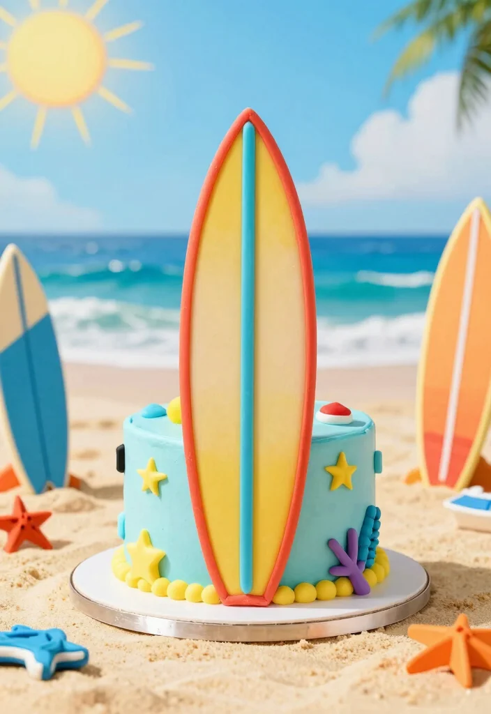 16 Beach Birthday Cake Ideas for a Sunny Tropical Celebration - 15. Surfboard Cake 1