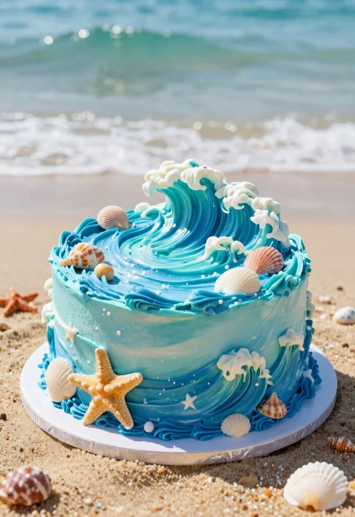 16 Beach Birthday Cake Ideas for a Sunny Tropical Celebration - 2. Ocean Wave Cake 1