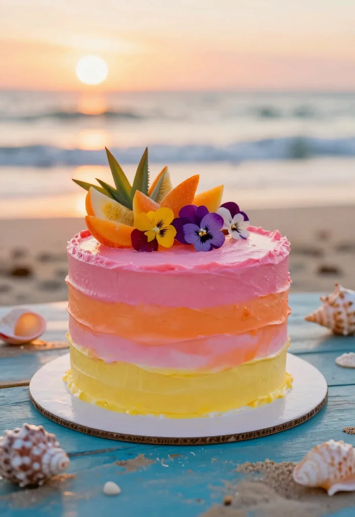 16 Beach Birthday Cake Ideas for a Sunny Tropical Celebration - 6. Sunset Beach Cake 1