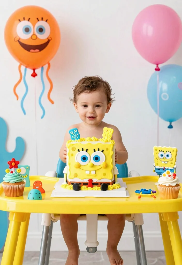 16 Cake Smash Boy Ideas Cute First Birthday Fun - 3. SpongeBob SquarePants Splatter 1
