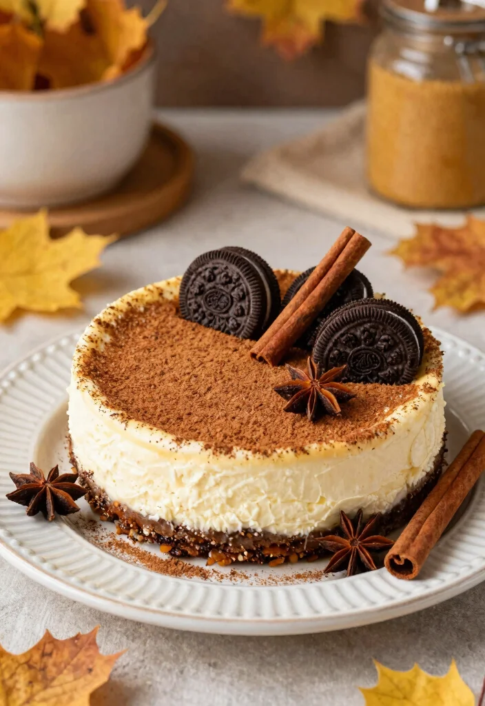 16 Cheesecake de Oreo Ideas: Creamy Chocolate Crunch - 13. Spiced Oreo Cheesecake 1