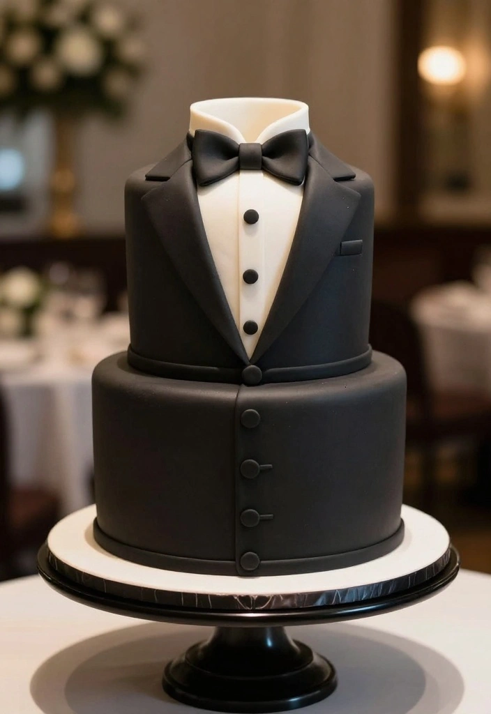 16 Happy Birthday Husband Cake Ideas Masculine and Stylish - 12. Fondant Tuxedo Cake 1