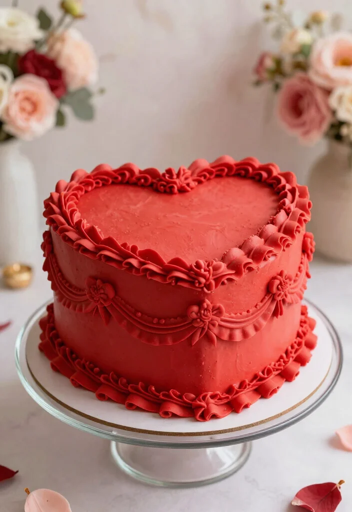 16 Red Heart Cake Design Ideas for a Bold Romantic Look - 15. Red Heart Fondant Cake 1