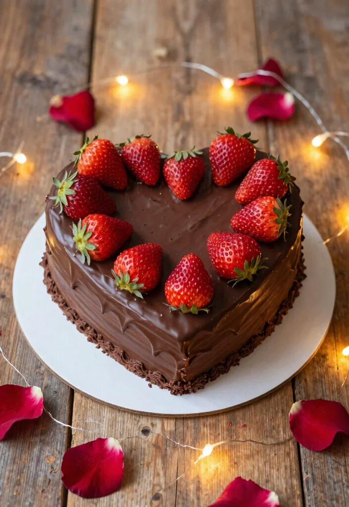 16 Red Heart Cake Design Ideas for a Bold Romantic Look - 2. Chocolate Strawberry Heart Cake 1