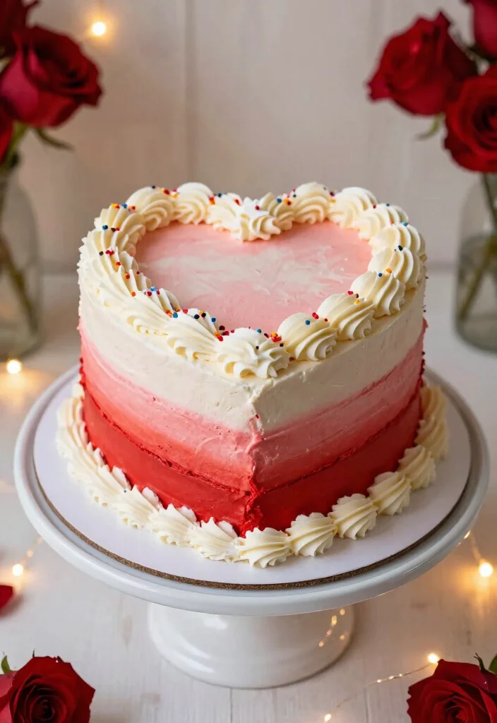 16 Red Heart Cake Design Ideas for a Bold Romantic Look - 3. Ombre Red Heart Cake 1