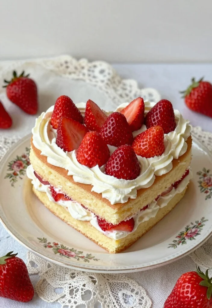 16 Red Heart Cake Design Ideas for a Bold Romantic Look - 4. Heart-Shaped Strawberry Shortcake 1