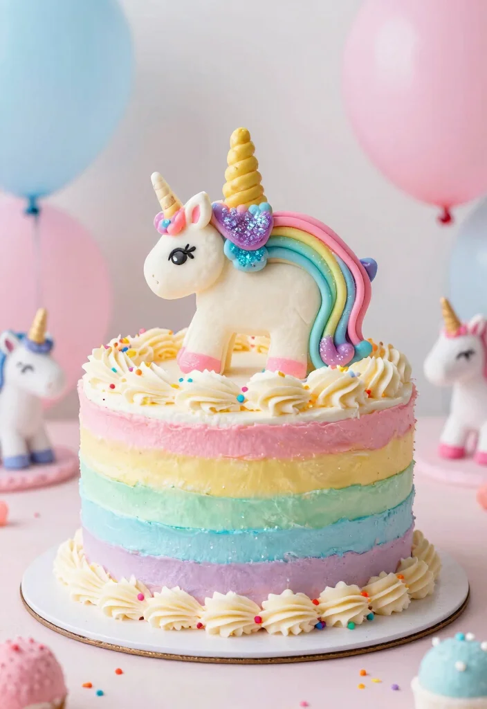 16 Small Unicorn Cake Ideas: Cute Magical Designs - 1. Pastel Rainbow Unicorn Cake 1