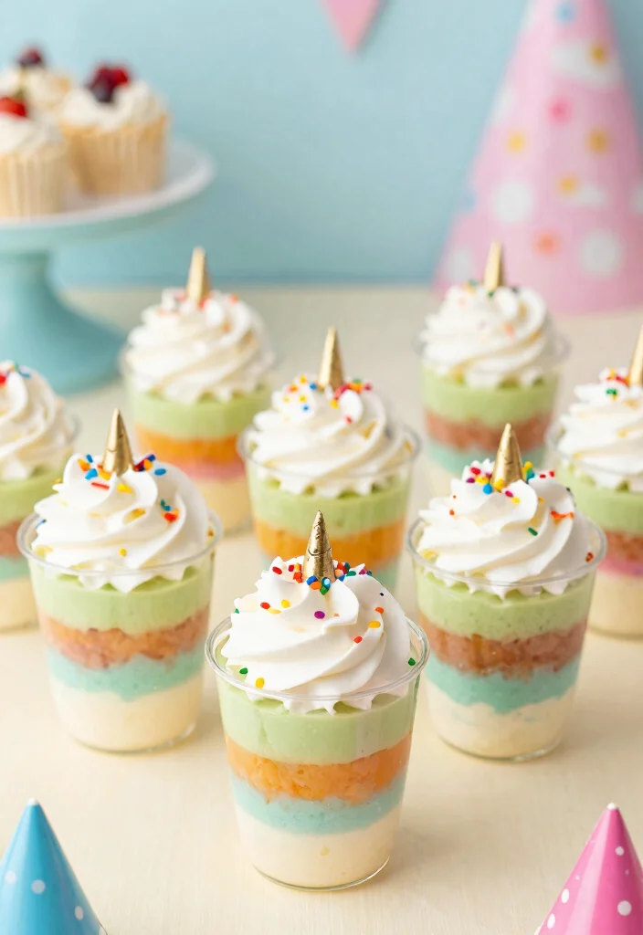 16 Small Unicorn Cake Ideas: Cute Magical Designs - 12. Unicorn Pudding Cups 1