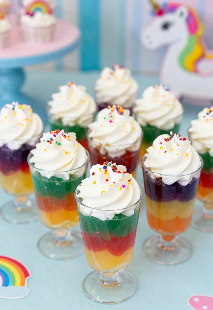 16 Small Unicorn Cake Ideas: Cute Magical Designs - 15. Unicorn Jello Cups 1