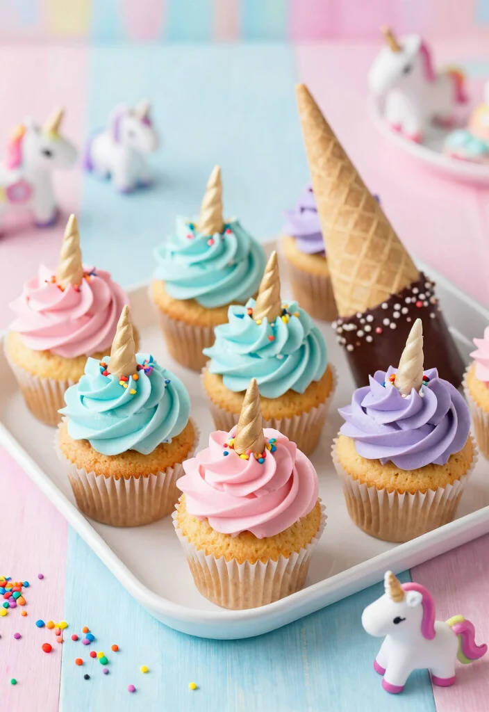 16 Small Unicorn Cake Ideas: Cute Magical Designs - 2. Unicorn Horn Cupcakes 1
