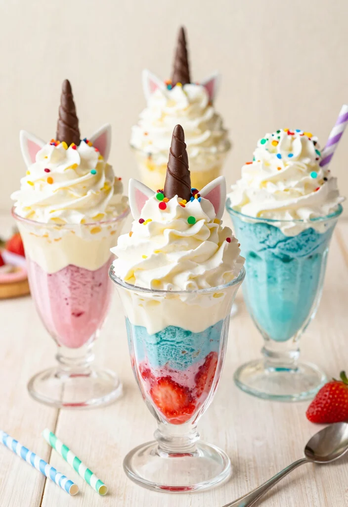 16 Small Unicorn Cake Ideas: Cute Magical Designs - 5. Unicorn Ice Cream Sundaes 1