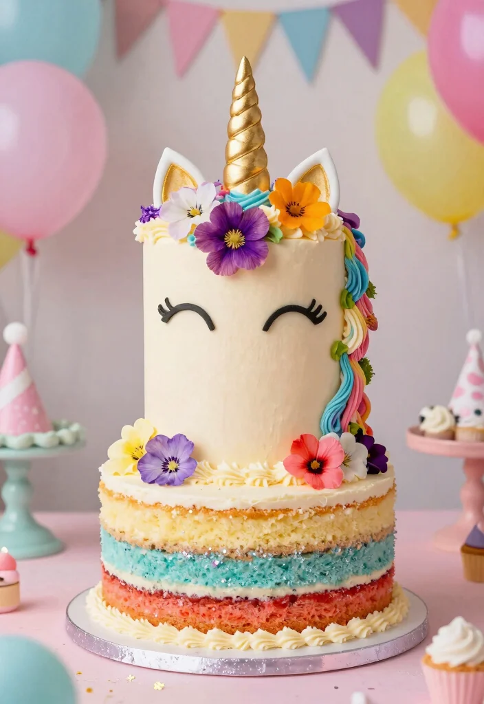 16 Small Unicorn Cake Ideas: Cute Magical Designs - 6. Unicorn Layer Cake 1