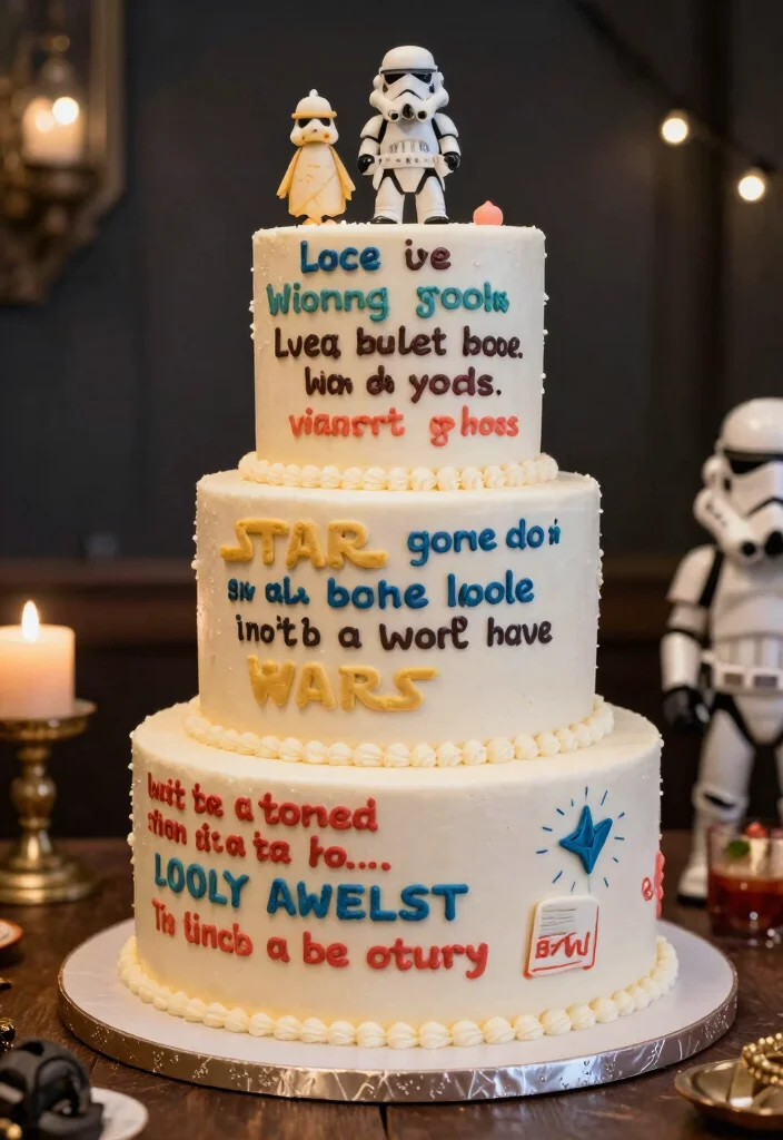 16 Star Wars Wedding Cake Ideas for a Nerdy Chic Celebration - 10. Star Wars Quote Cake 1