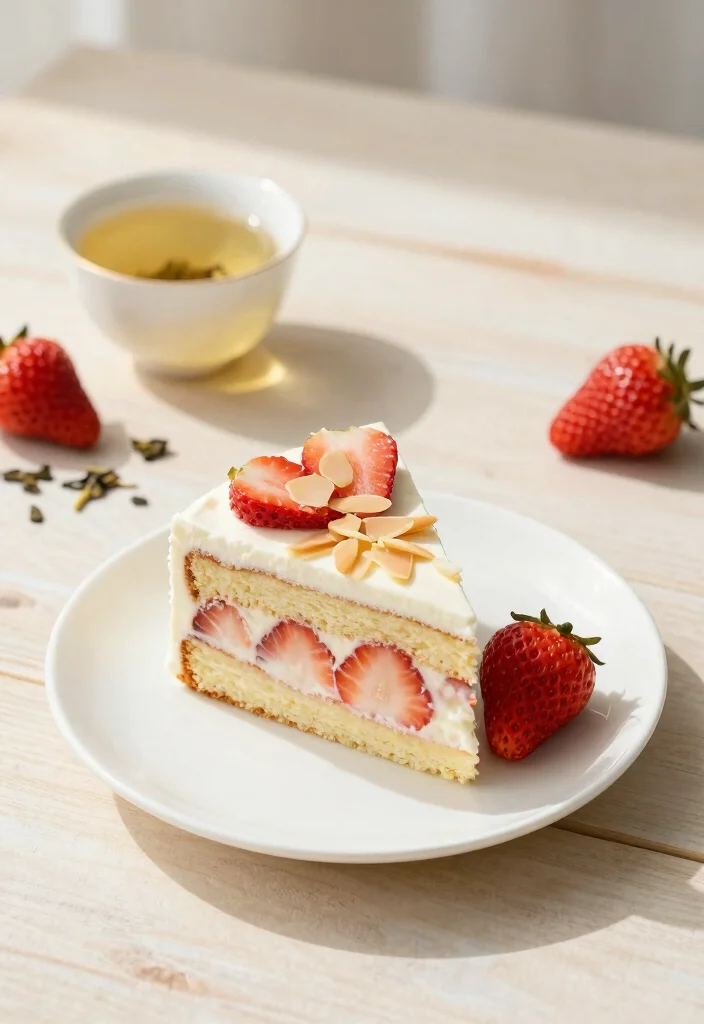 16 Strawberry Cake Slice Ideas for Elegant Dessert Styling - 4. Strawberry Almond Cake Slice 1