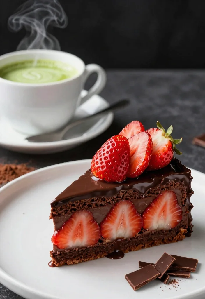 16 Strawberry Cake Slice Ideas for Elegant Dessert Styling - 6. Strawberry and Chocolate Ganache Cake Slice 1