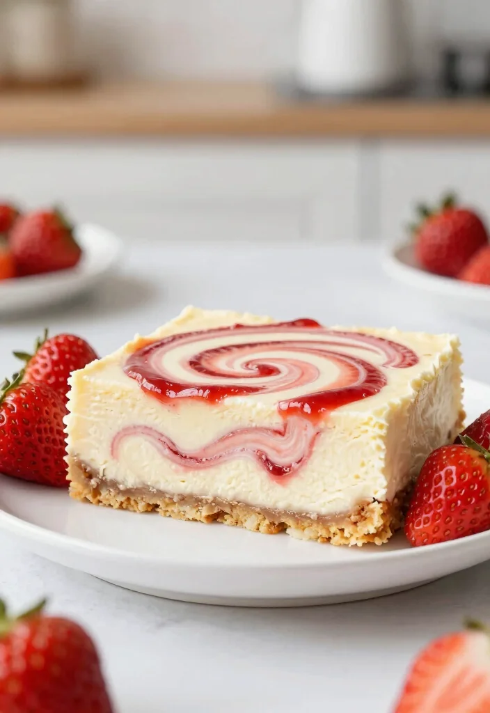 16 Strawberry Cheesecake Bars Ideas: Easy Sliceable Dessert - 13. Strawberry Swirl Cheesecake Bars 1