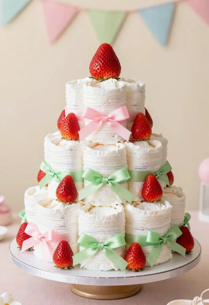 16 Strawberry Diaper Cake Ideas Cute Baby Shower Decor - 1. Classic Strawberry Diaper Cake 1