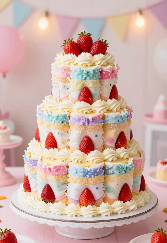 16 Strawberry Diaper Cake Ideas Cute Baby Shower Decor - 3. Whimsical Strawberry Shortcake Diaper Cake 1