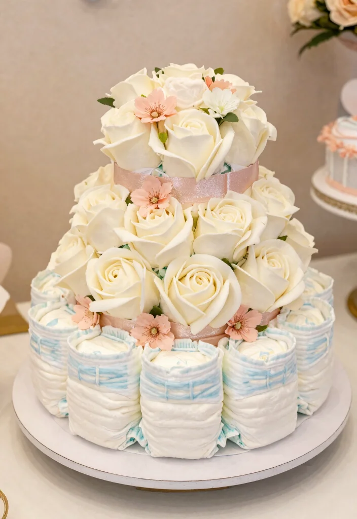 16 Strawberry Diaper Cake Ideas Cute Baby Shower Decor - 4. Elegant Strawberry Rose Diaper Cake 1