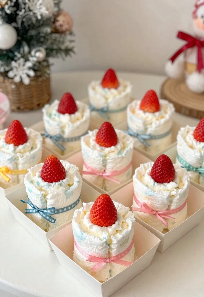 16 Strawberry Diaper Cake Ideas Cute Baby Shower Decor - 6. Mini Strawberry Diaper Cake Favors 1