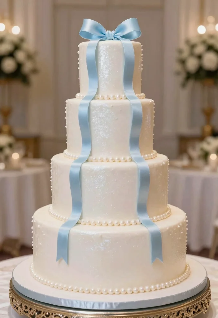 16 White and Blue Wedding Cake Ideas for a Classic Fresh Look - 12. Pearlescent Perfection 1