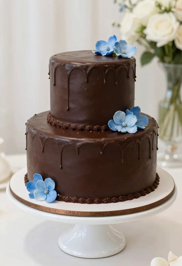 16 White and Blue Wedding Cake Ideas for a Classic Fresh Look - 13. Chocolate-Dipped Dream 1