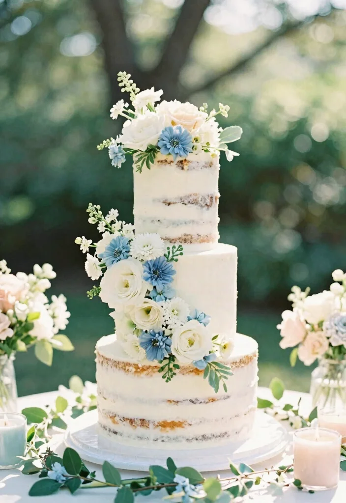 16 White and Blue Wedding Cake Ideas for a Classic Fresh Look - 2. Floral Wonderland 1