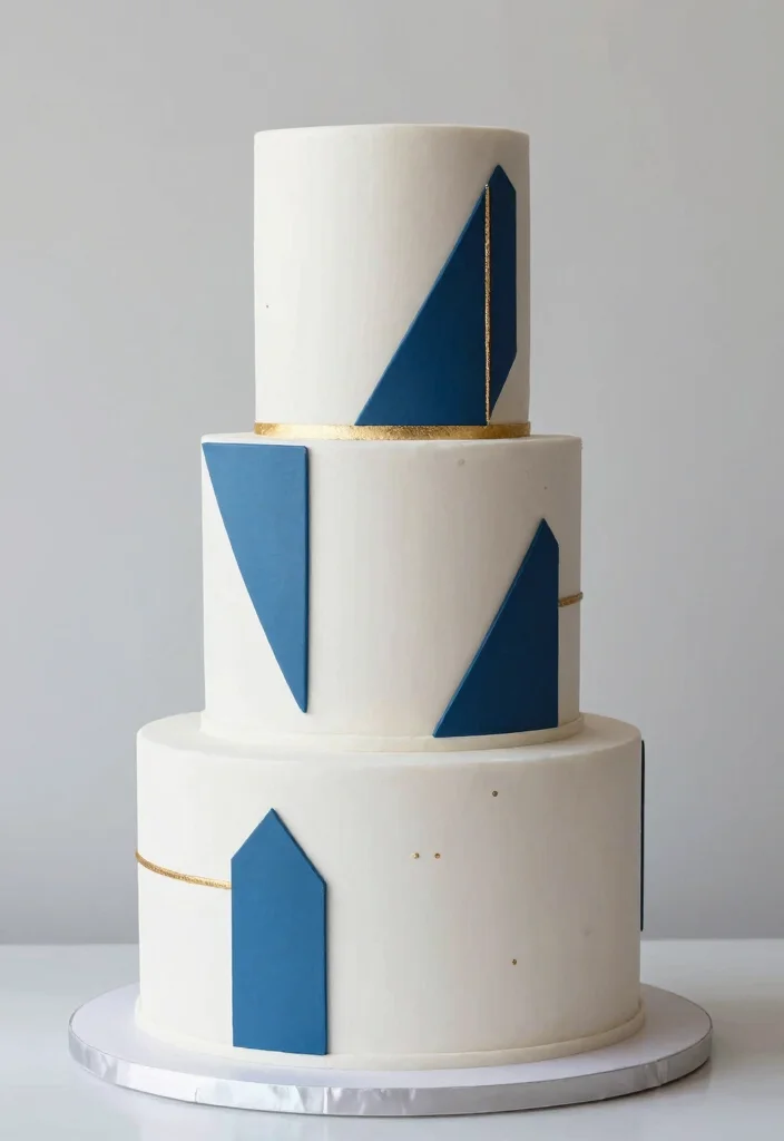 16 White and Blue Wedding Cake Ideas for a Classic Fresh Look - 5. Geometric Glam 1