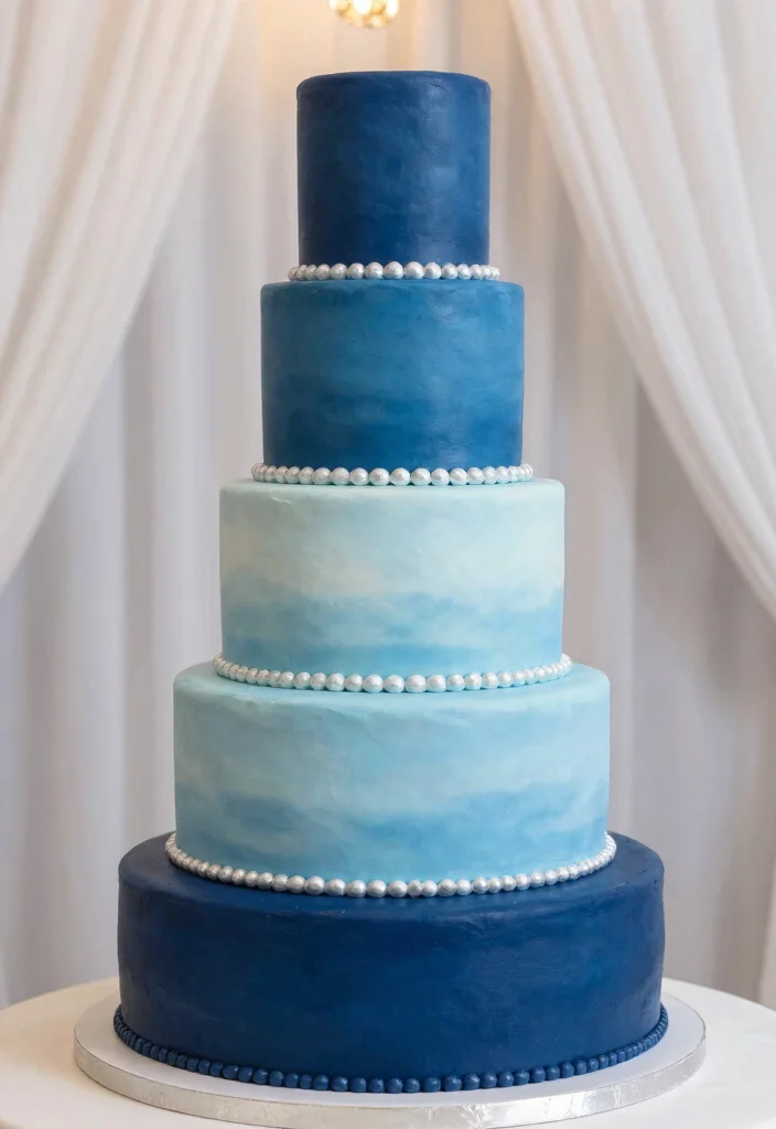 16 White and Blue Wedding Cake Ideas for a Classic Fresh Look - 8. Monochromatic Blue Layers 1