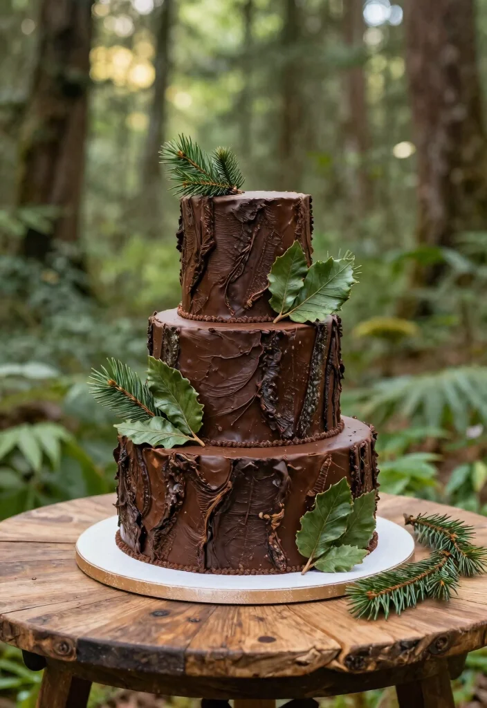 17 Forest Wedding Cake Ideas for Whimsical Natural Romance - 1. Woodsy Elegance 1