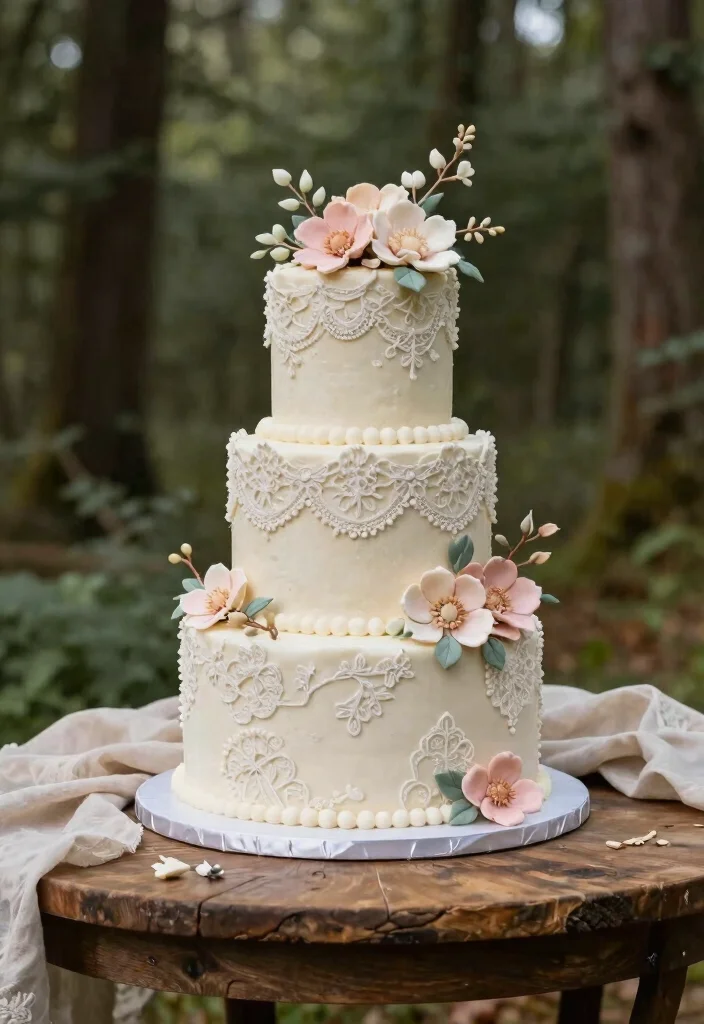 17 Forest Wedding Cake Ideas for Whimsical Natural Romance - 11. Vintage Charm 1