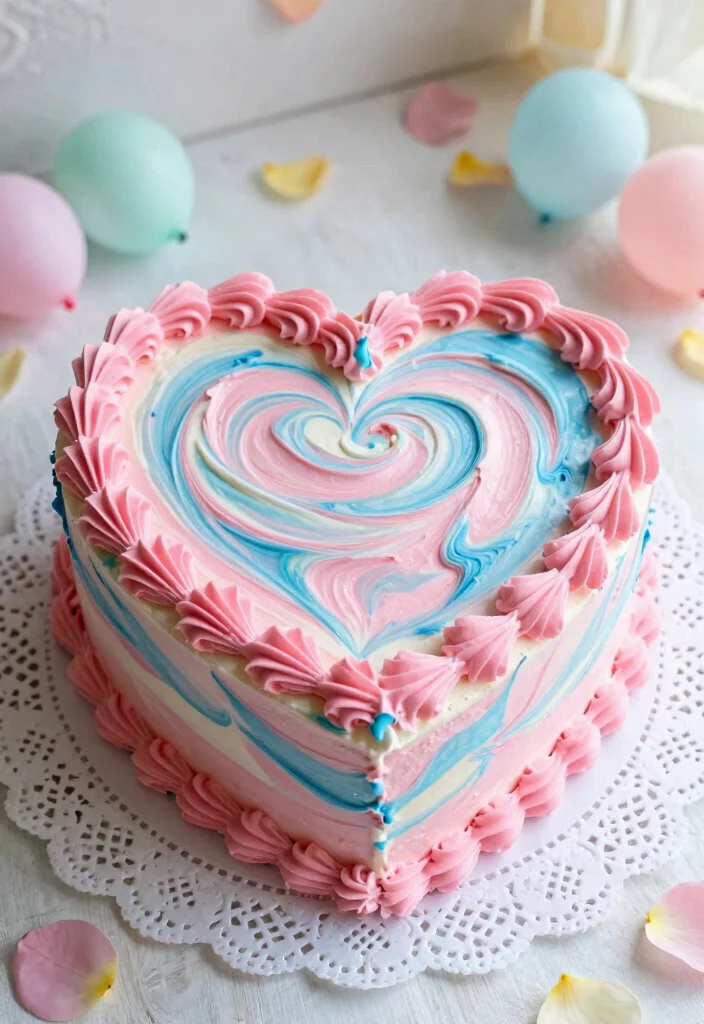 17 Heart Shaped Gender Reveal Cake Ideas Cute Surprise Design - 1. Classic Pink and Blue Swirl Cake 1