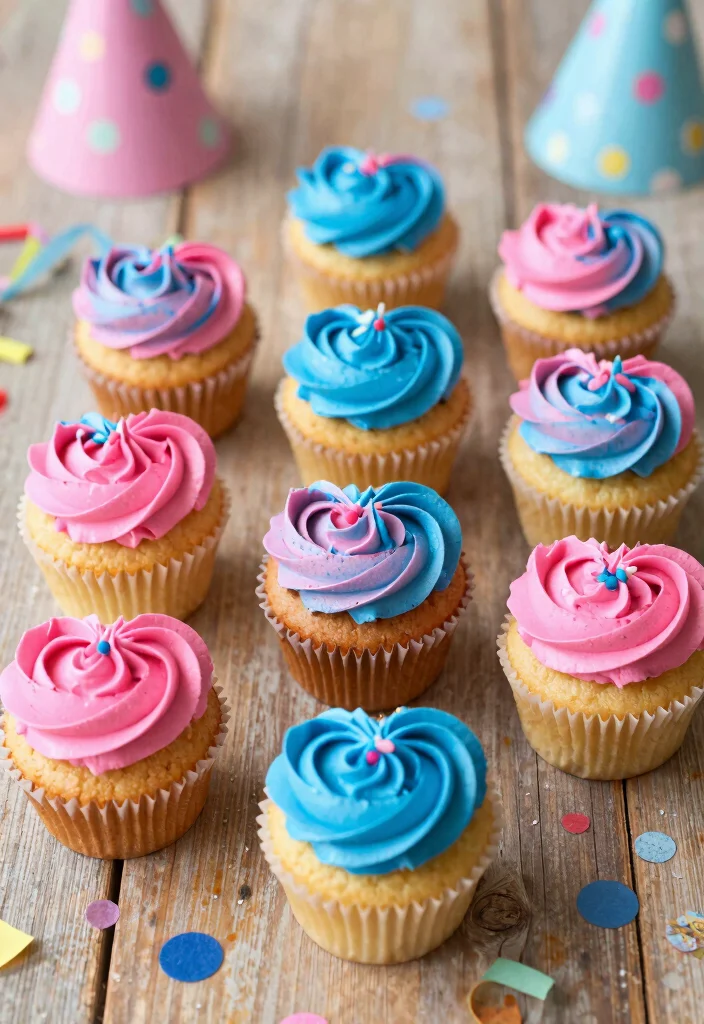 17 Heart Shaped Gender Reveal Cake Ideas Cute Surprise Design - 13. Frosted Heart Cupcakes 1