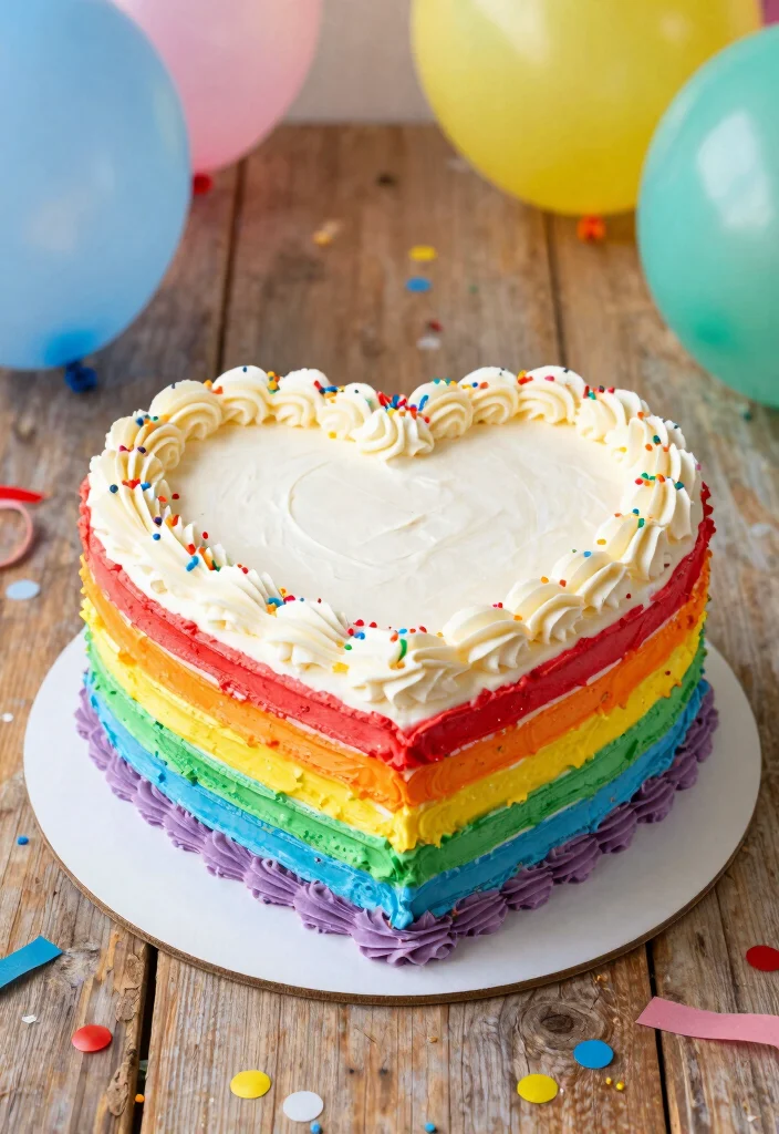 17 Heart Shaped Gender Reveal Cake Ideas Cute Surprise Design - 5. Rainbow Heart Cake 1