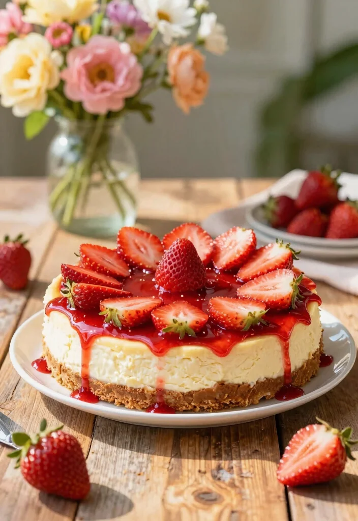 17 New York Cheesecake Recipes: Dense, Creamy Classics - 4. Strawberry Topped New York Cheesecake 1