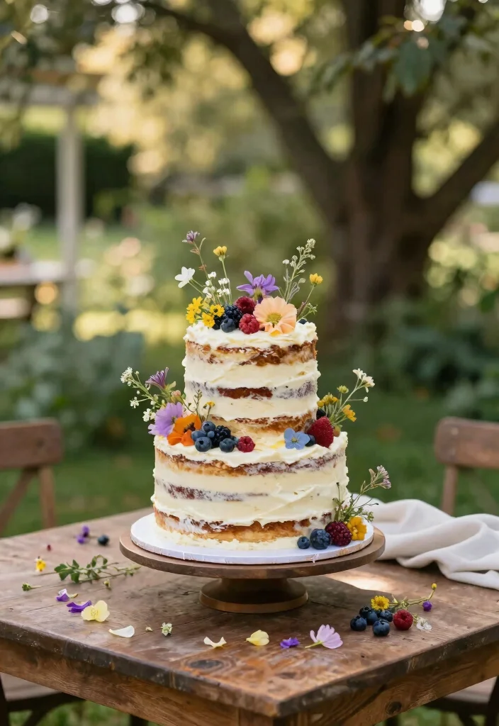 17 Small 2 Tier Wedding Cake Ideas: Intimate Stylish Designs - 1. Rustic Naked Cake with Wildflowers 1