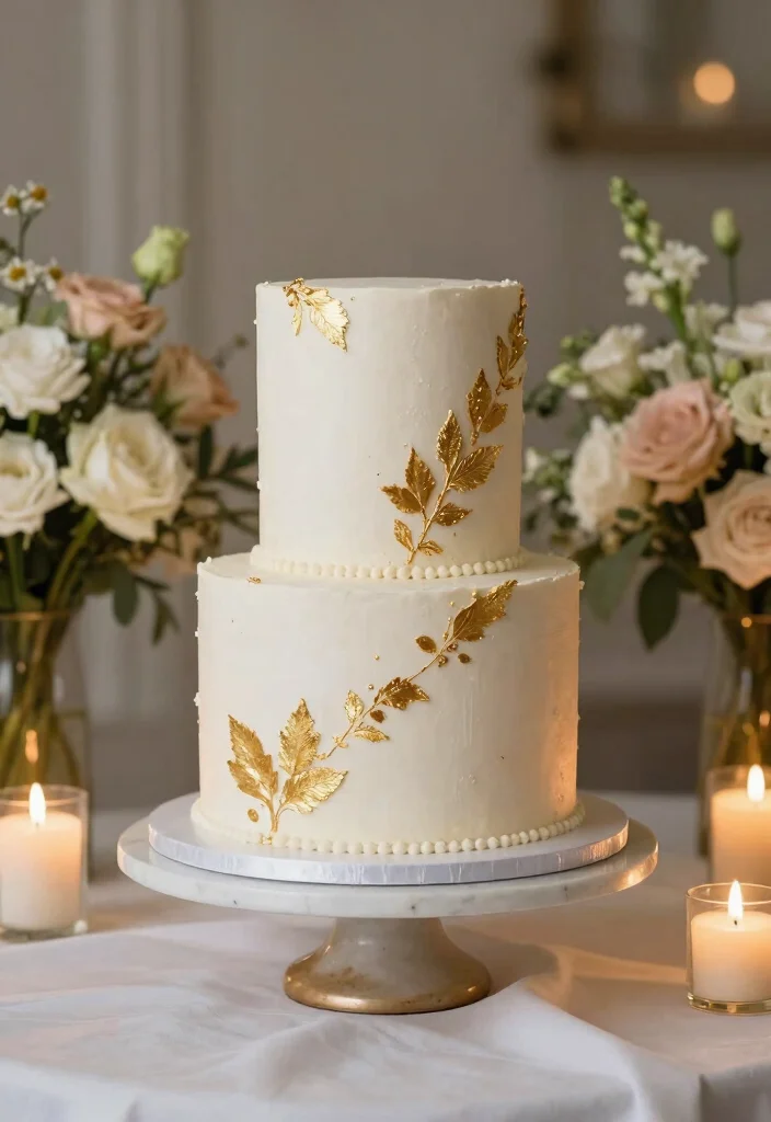 17 Small 2 Tier Wedding Cake Ideas: Intimate Stylish Designs - 2. Elegant Gold Leaf Cake 1
