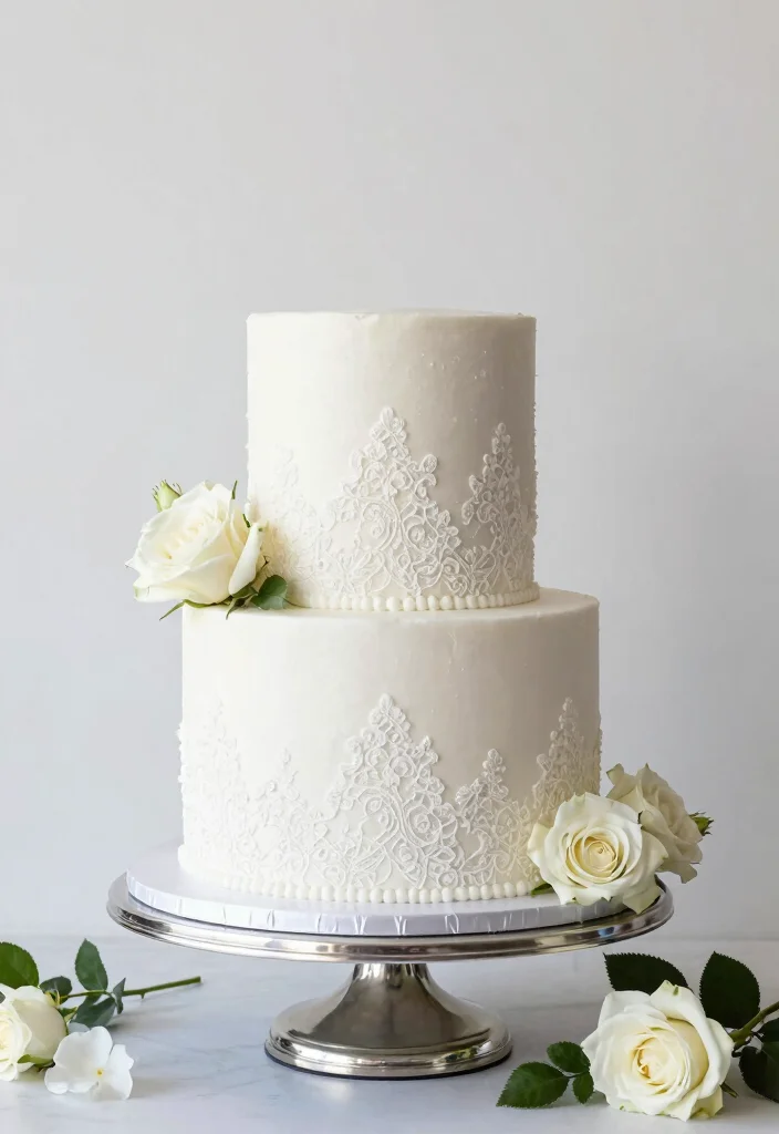 17 Small 2 Tier Wedding Cake Ideas: Intimate Stylish Designs - 4. Minimalist White Cake with Elegant Lace 1
