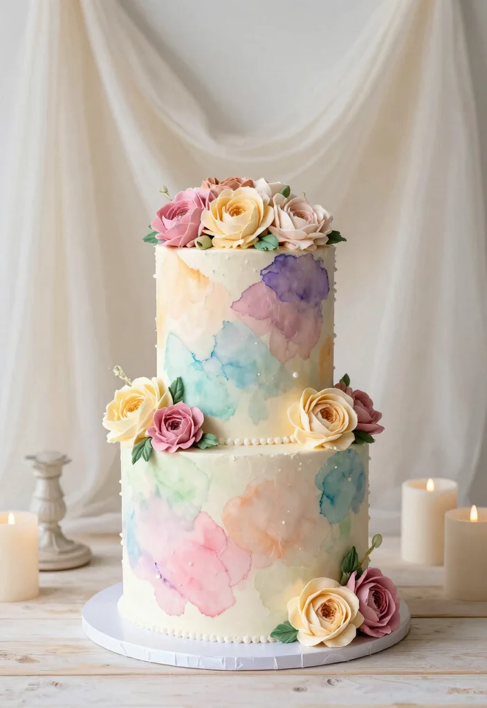 17 Small 2 Tier Wedding Cake Ideas: Intimate Stylish Designs - 5. Floral Watercolor Cake 1