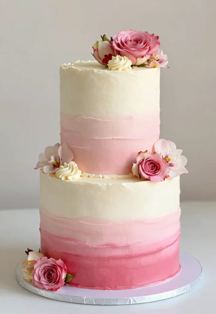 17 Small 2 Tier Wedding Cake Ideas: Intimate Stylish Designs - 7. Ombre Buttercream Cake 1