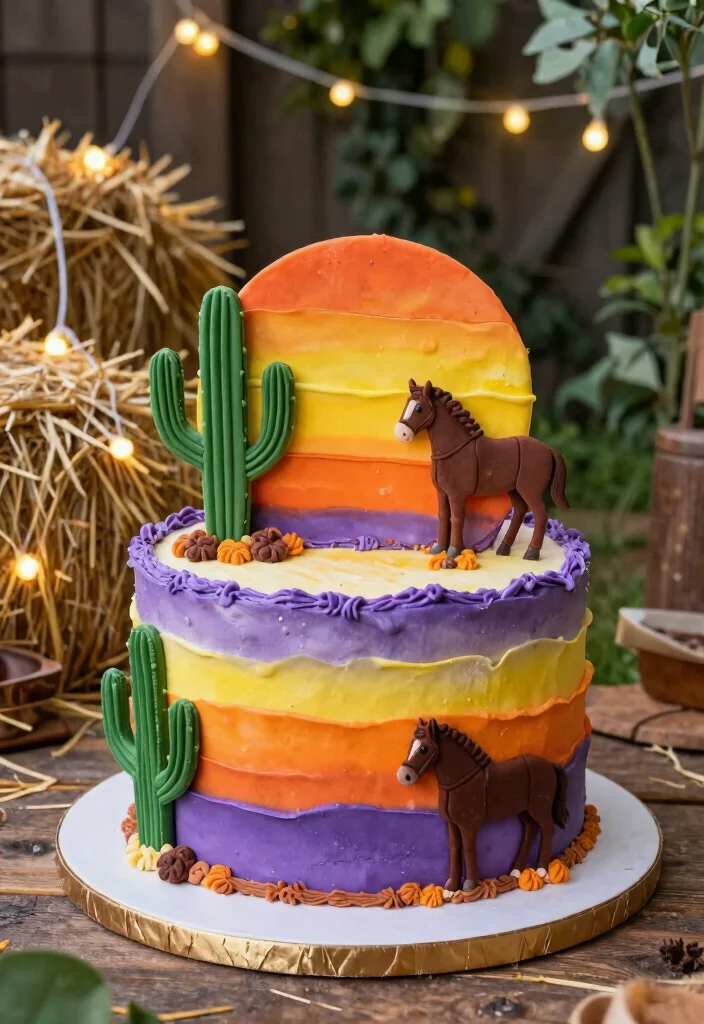 17 Western Smash Cake Ideas for a Rustic Cowboy Theme - 8. Wild West Sunset Smash Cake 1