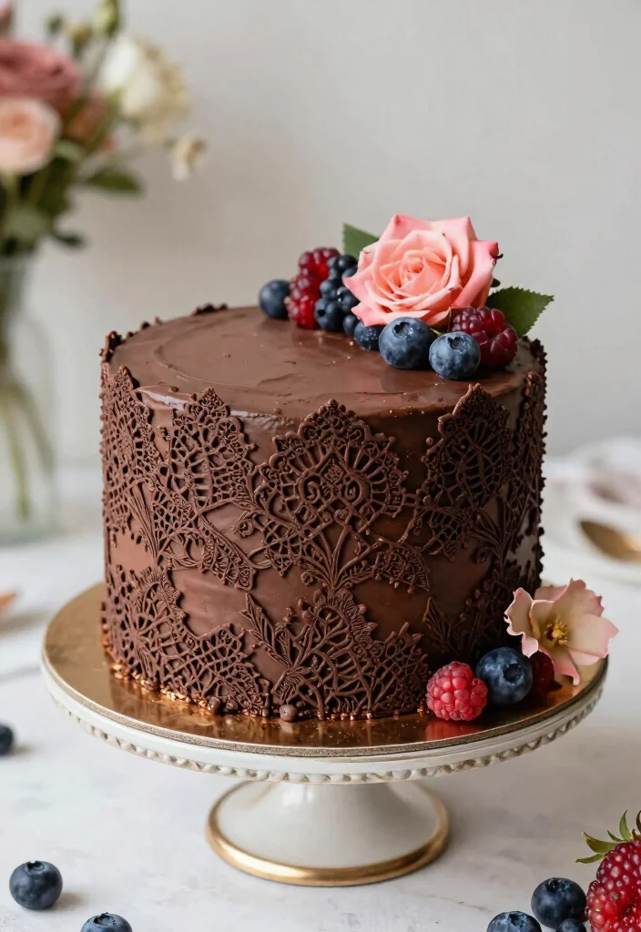 18 Chocolate Cake Decoration Birthday Ideas: Elegant Fun Designs - 17. Chocolate Fondant Lace 1