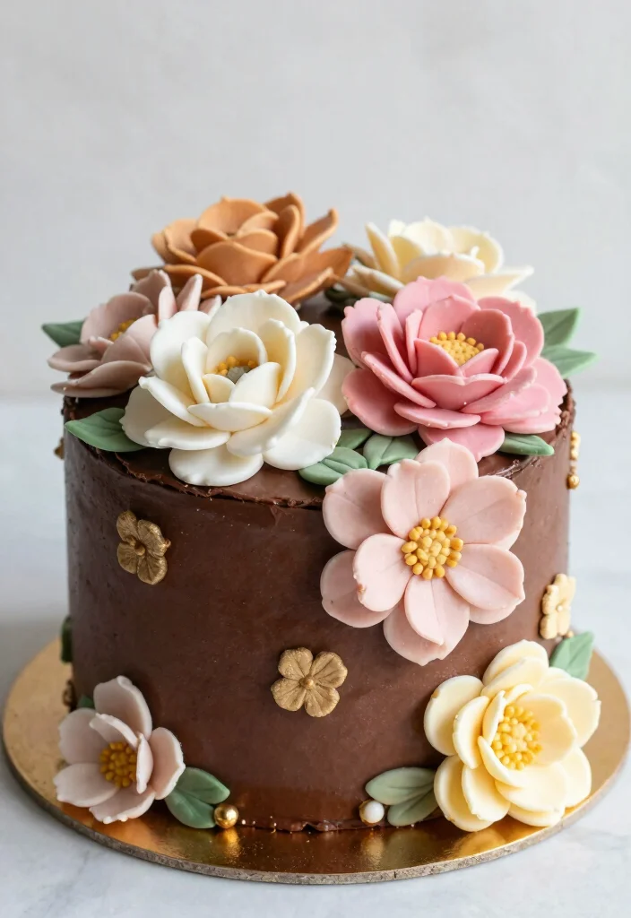 18 Chocolate Cake Decoration Birthday Ideas: Elegant Fun Designs - 5. Fondant Floral Cake 1