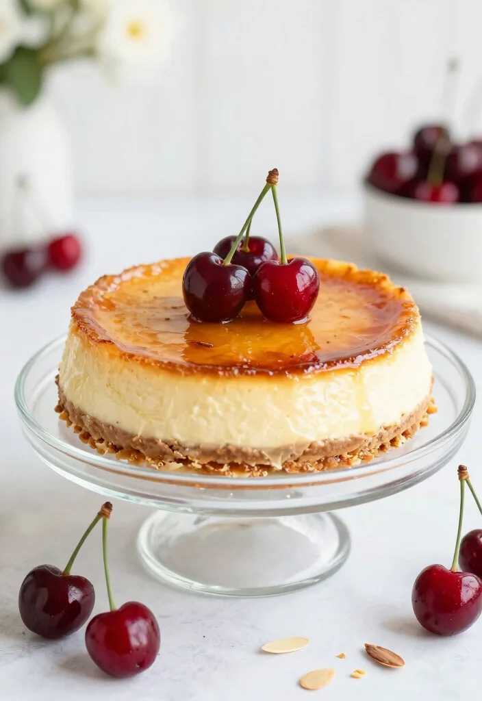 18 Creme Brulee Cheesecake Ideas: Silky Crunchy Fusion - 11. Cherry Almond Creme Brulee Cheesecake 1