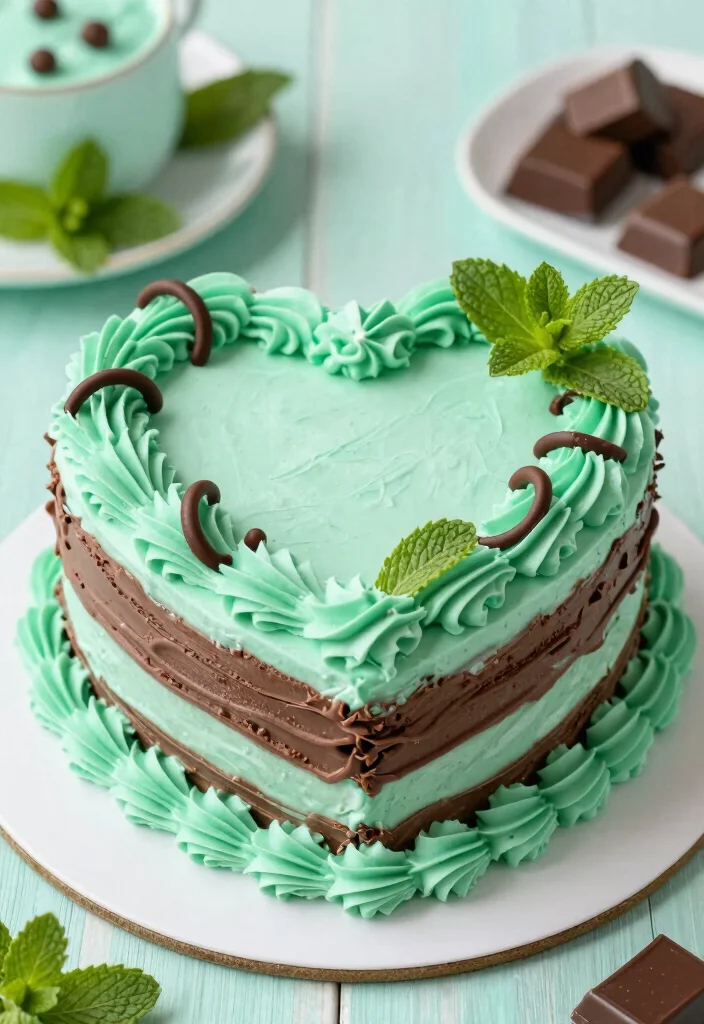 18 Lambeth Heart Cake Ideas Vintage Piped Elegance - 18. Mint Chocolate Chip Heart Cake 1