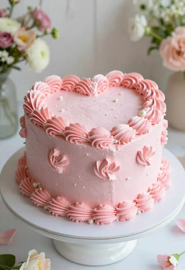 18 Lambeth Heart Cake Ideas Vintage Piped Elegance - 2. Pastel Pink Piped Buttercream Heart Cake 1