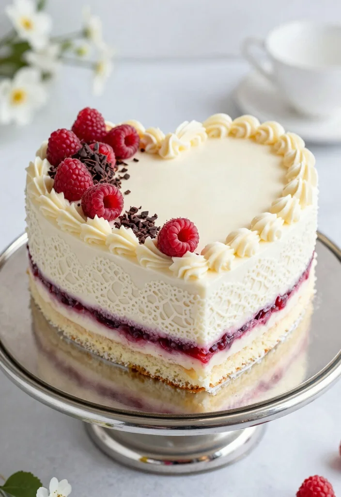 18 Lambeth Heart Cake Ideas Vintage Piped Elegance - 3. Elegant White Chocolate and Raspberry Heart Cake 1
