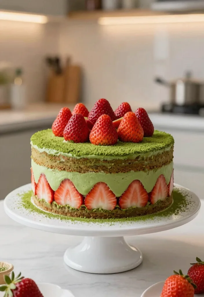 18 Strawberry Chantilly Cake Ideas: Light Creamy Layers - 9. Strawberry Chantilly Layer Cake with Matcha 1